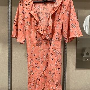Topshop Coral Floral Wrap Dress